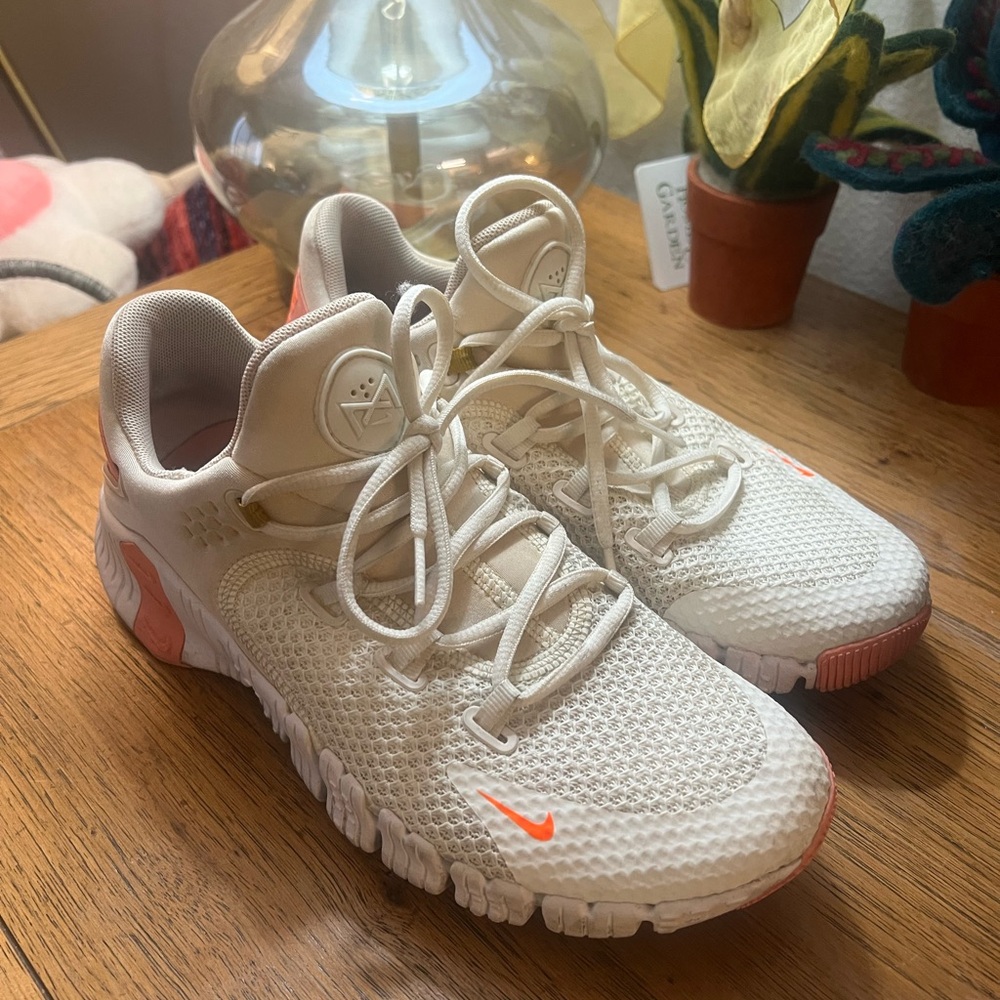 Nike Women's Metcon Frees White Mesh Running Sneakers with Coral Accents